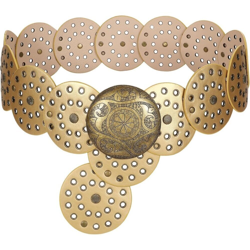 ⚡Women Vintage Leather Boho Belt Western Disc Waist Belt for Dress or Jeans